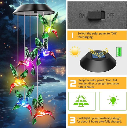 Hummingbird Solar Wind Chimes for Outside Color Changing | Hanging Decor for Outside,Waterproof Wind Chime, Best Gifts for Mom Grandma Women Wife Aunt Sister,Garden Yard Decor Green