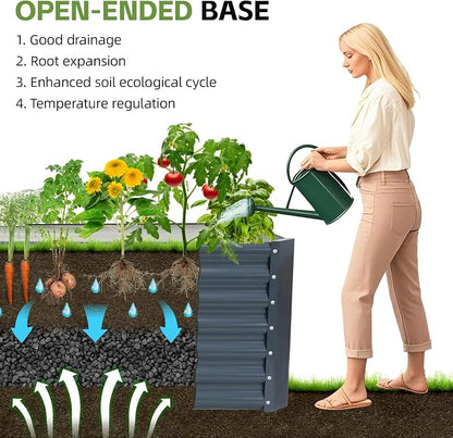 4x2x1.86ft (2 Pack) Raised Garden Bed - Galvanized Deep Root Planter Boxes Outdoor with Wing Nuts and Safety Edges for Gardening Vegetables, Flowers, Herbs, Succulents - Gray