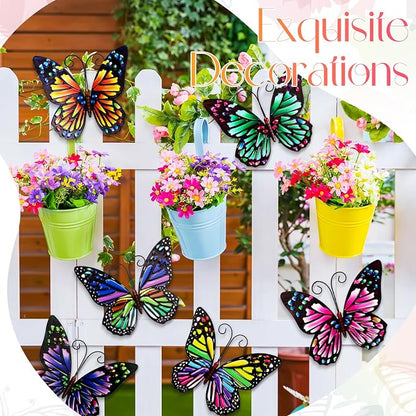 Jetec 8 Pcs Metal Butterfly Wall Decor 6.5 Inch Outdoor Butterflies Wall Art Sculpture 3D Butterfly Hanging Decoration for Spring Outside Fence Garden Yard Home Patio Balcony(Cute Style)