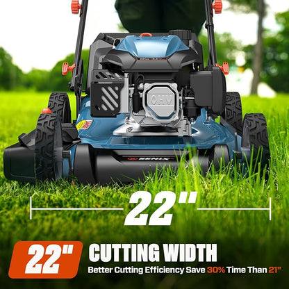 SENIX 201cc 22" 3-in-1 Variable Speed Self Propelled Gas Lawn Mower | Self Propelled Lawn Mower, 22" Self Propelled Gas Lawn Mower, 6 Height Adjustable