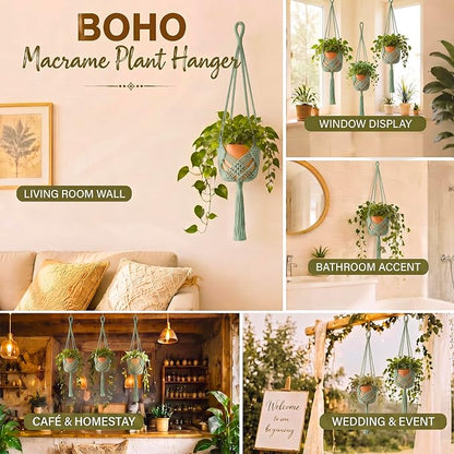 Shappy 1 Pack Boho Macrame Plant Hanger, Large Hanging Planter Plant Holder Pot Hanger Hanging Basket Wall Planters, Plants Lover Gift for Indoor Garden (Diamond Knot Macrame,Sage Green)