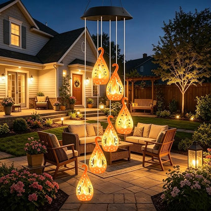 Toodour Solar Wind Chime, Flame Wind Chimes Karez, LED Decorative Mobile, Gifts for Mom Grandma, Waterproof Outdoor Decorative Lights for Garden, Patio, Yard, Window Decor（Warm White）