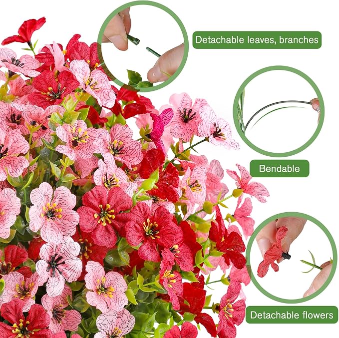 AGIRL 16 Bundles Artificial Flowers for Outdoor,No Fade Fake Plastic Flowers Faux Plants for Hanging Planters Decoration Indoor Outside Garden Porch Window Box Home Wedding