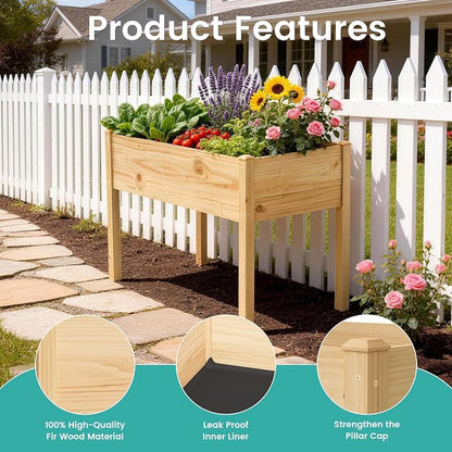 SUNYRISY Wooden Raised Garden Bed Outdoor with Legs for Gardening, 45.6" L x 23.6" W x 31.5" H Elevated Planter Garden Box Raised Bed for Planting Vegetable Flower Herb