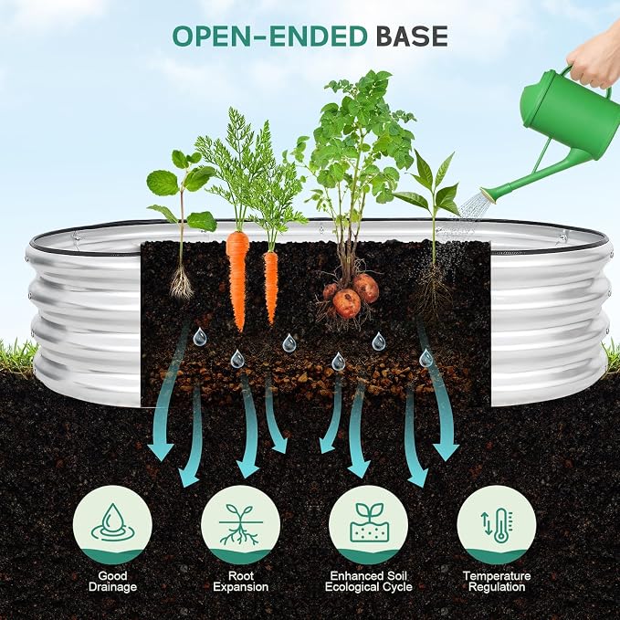 Galvanized Raised Garden Bed - 4×2×1ft (2 Packs) Planter Raised Beds for Gardening | Oval Metal Garden Planter Box with Safety Edging and Gloves for Vegetables Fruits and Flower - Silver
