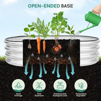 Galvanized Raised Garden Bed - 4×2×1ft (2 Packs) Planter Raised Beds for Gardening | Oval Metal Garden Planter Box with Safety Edging and Gloves for Vegetables Fruits and Flower - Silver