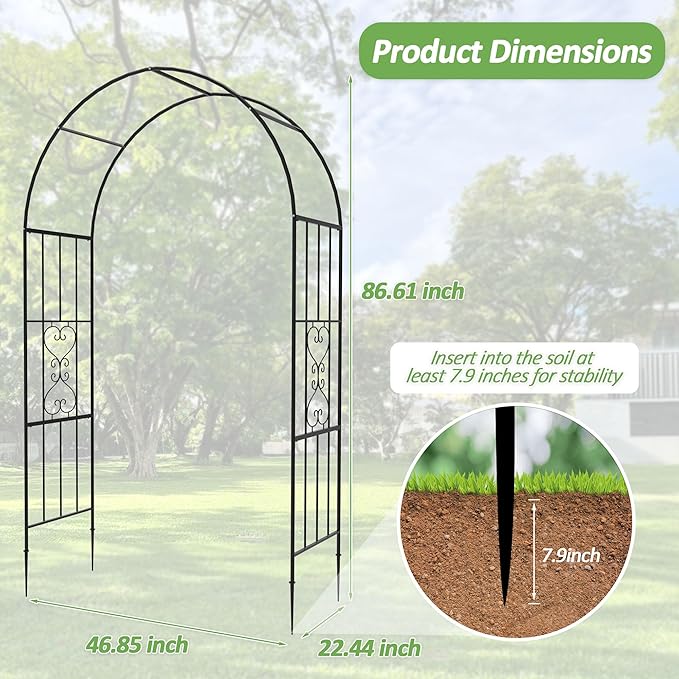 Garden Arch - 87"(H)*47"(L), Rust-Resistant and Sturdy Metal Garden Arbor, Trellis for Climbing Plants Outdoor, Use for Backyard, Patio, Lawn and Wedding Decorations（20MM Pipe）