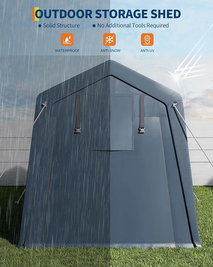 7 x 10 Ft Carport Portable Storage Shed Outdoor Tarp Sheds with Roll-Up Door, Bike Shed ATV Storage Tent for Motorcycle, Car, Garden Tools Grey