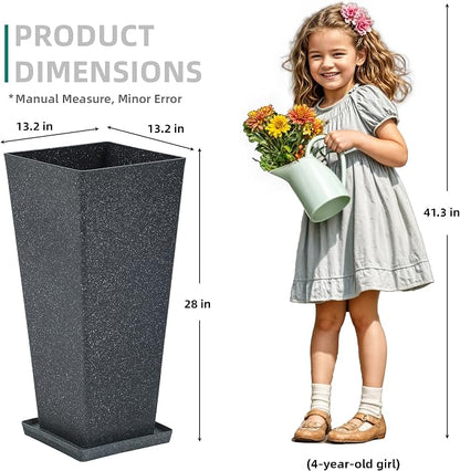 Autodaya 28" Tall Planters Set of 2 Black Terrazzo Plastic Flower Pots | Large Weather-Resistant Planters for Patio, Porch, Garden, Front Door, Indoor Spaces, and Christmas Decor