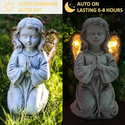Rezpuao Outdoor Decor - Angel Statue, Solar Powered, Praying Angel for Patio, Lawn, Porch