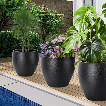 YNNICO Plant Pots 17.5/14.8/12.2 inch Set of 3, Flower Pots with Drainage Holes, Large Planters for Indoor Outdoor Garden Plants and Flowers. (Black)