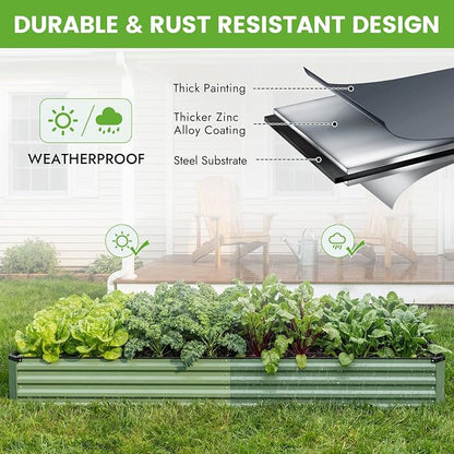 INNO STAGE Galvanized Raised Garden Bed Kits, 12x4x1ft Metal Raised Garden Beds Outdoor, Large Steel Raised Planter Bed with Gloves for Vegetables & Flowers Patio Ground Planter Box(Olive Green, 1PC)
