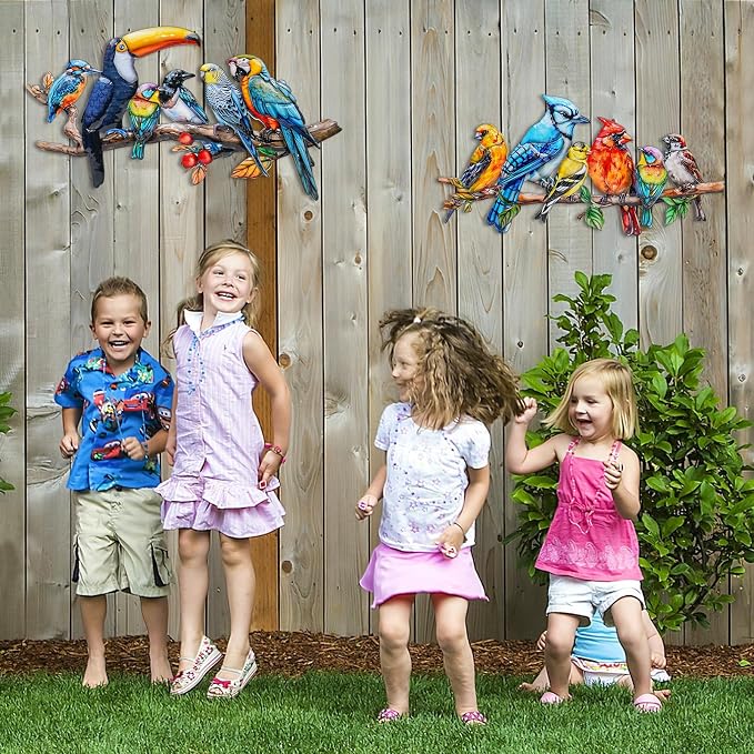 YOADEHOA 2Pcs Metal Bird Outdoor Wall Art Decor, Hummingbird Wall Silhouette Art, Bird on Branch Wall Sculpture Hanging Indoor Outdoor for Yard Garden and Patio (Birds D)