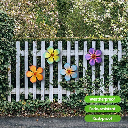 Giyyomtr Metal Flowers Wall Decor - 4pcs Metal Flower Wall Art Hanging Decorations for Outdoor Fence Garden Yard Patio Exterior Wall Decor