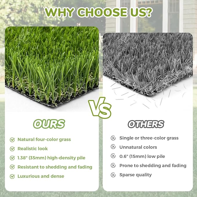 Artificial Grass Rug Indoor Outdoor, 7 x 15FT Faux Grass Turf with Drainage Holes, Realistic Artificial Lawn Rug Dog Pets Mat, Turf Carpet for Garden Lawn Landscape Balcony Patio Backyard Decor