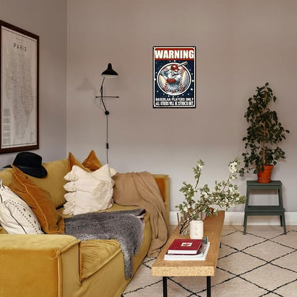 Funny Metal Signs Baseball Poster-Baseball Gifts for Boys,Baseball Gifts for Boys 8-12,Warning Baseball Players Only Sign Boy Room Decorations for Bedroom 8x12 Inches