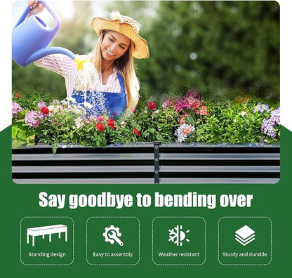 Land Guard Galvanized Raised Garden Bed with Legs, 96×24×32in Raised Garden Beds Outdoor with Drainage Holes, Planter Boxes Outdoor for Backyard, Patio, Balcony, 1200lb Capacity, Gray