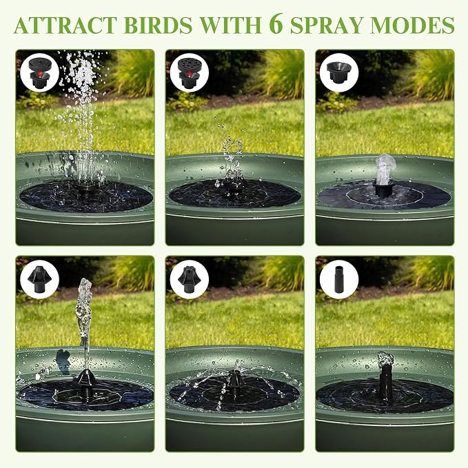 Solar Bird Bath with Fountain,12.4" Dark Green Birdbath for Outdoors,Tool-Free 10s Assembly,6 Spray Nozzles,Lightweight Plastic Water Feature for Garden Decor,Patio Gitf,Hummingbirds