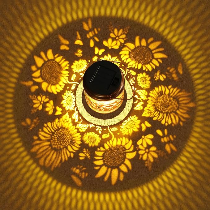 Sunflower Solar Lanterns Outdoor Waterproof with Shepherd Hook, Sunflower Gifts for Birthday Women Mom Grandma, Metal Solar Hanging Lights Garden Decor for Outside Yard Patio Pathway