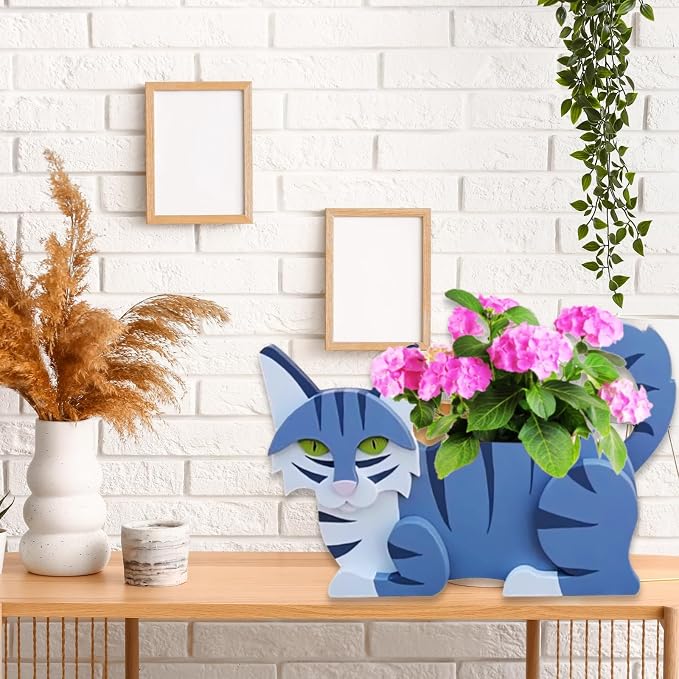 Sapphire White Cat Planter Pots, 12.5 x 5.12 x 7.8 Inches | Cat Flower Pot, Cute Animal Shaped Plant Pot, Gifts for Women & Pet Lovers, Indoor Outdoor Garden Home Office Decor