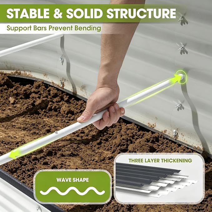 6x3x1.5ft Galvanized Raised Garden Bed Outdoor, 18'' Oval Large Metal Planter Garden Boxes for Gardening, Planting Deep Root Vegetables, Herbs, Fruits, Flower, Rustproof, Rubber Strip, White