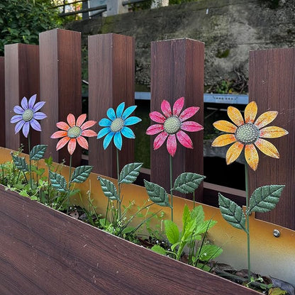HUTHDAK Metal Flowers for Outside,5 Pack 16.15" Decorative Garden Stakes with Swaying Flowers Head Yard Art,Spring Garden Decor for Lawn, Pathway & Yard