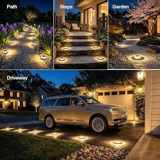 Solar Driveway Lights 8 Pack, Solar Walkway Lights Outdoor IP67 Waterproof, Solar Ground Lights Lighting for Yard Path Step Sidewalk Stair Pathway（Warm White）
