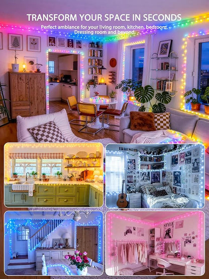 JMEXSUSS 600 LED RGB String Light Outdoor Indoor, Christmas Lights Outdoor Clear Wire Christmas Lights Plug in for Bedroom Tree Room Party Birthday Decorations