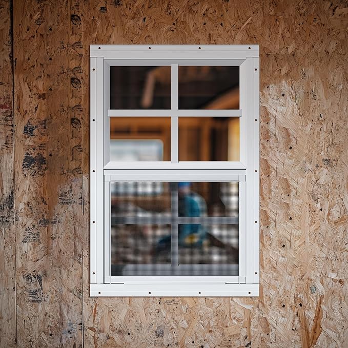 2 Pack Shed Windows 14" W x 21" H Flush Mount, White Household Windows for Playhouses, Barns, Chicken Coop