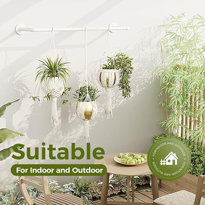 Bamworld Hanging Planters for Indoor Plants Plant Hanger Indoor Hanging Plant Holder Window Plants Shelves Metal Rod(Pot&Chains Not Included) 36.2in White