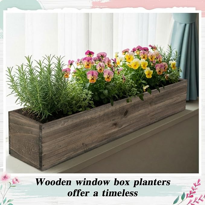 Dandat 1 Set Wood Boxes for Centerpieces 28x5 Inch Rectangle Wooden Planter Box Rustic Wooden Planters with Removable Plastic Liner Floral Foam Blocks for Christmas Wedding Home Garden Decor(Brown)