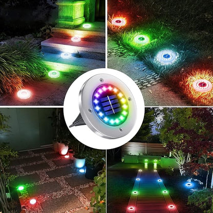 NFESOLAR Solar Ground Lights Outdoor with 16 LEDs Multi-Color 16 Pack | IP65 Waterproof, Stainless Steel Shell, Wire-Free, Easy to Use for Outdoor Garden Yard Lawn Pathway Walkway