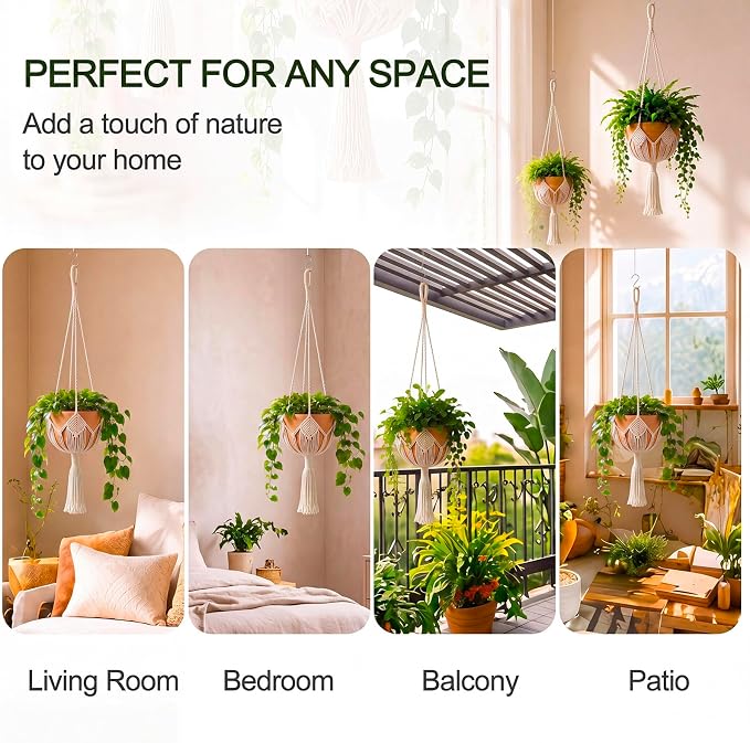 Shappy Boho Macrame Plant Hanger, Large Hanging Planter Plant Holder Pot Hanger Hanging Basket Wall Planters, Plants Lover Gift for Indoor Garden