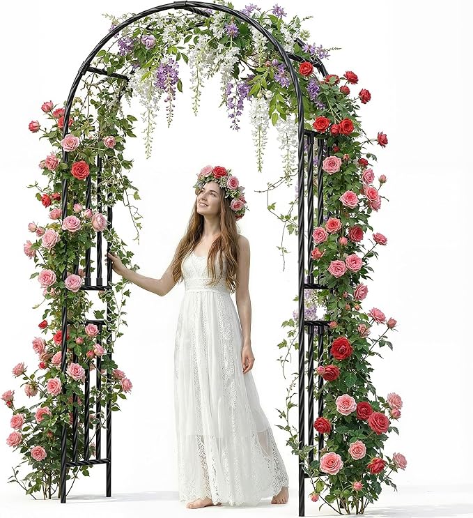 Garden Arbor - 7.9x3.9ft PE+Metal Garden Arch Trellis for Climbing Plants, Wide Sturdy Garden Arch, Ideal for Vines, Weddings, Halloween, Christmas & Outdoor Decor (Black)