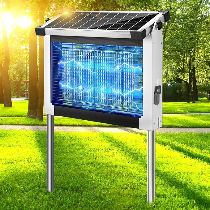 Solar Bug Zapper Outdoor, Waterproof Mosquito Zapper Outdoor Solar Powered, 4500V Electric Bug Zapper Indoor w/Smart Light Sensor, Mosquito Trap Fly Zapper for Patio Kitchen Garage Yard Camping