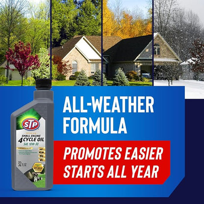 STP Premium Synthetic Blend 4 Cycle Small Engine Oil, SAE 10w30 Motor Oil for Lawnmowers, Generators, Tractors, Snow Blowers, and More, 32 fl oz