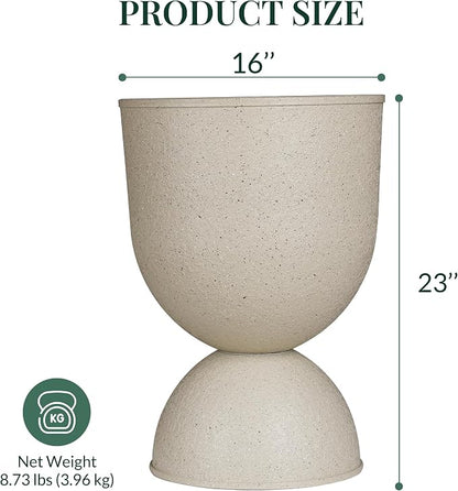 KOL Planters Flower Pots, Large Plastic Urn Planters for Indoor Outdoor Plants, Beige Pedestal Planter Pots, 23 Inch Tall Decorative Planters with Drainage Holes & Plugs for Patio Garden, 1 Pack