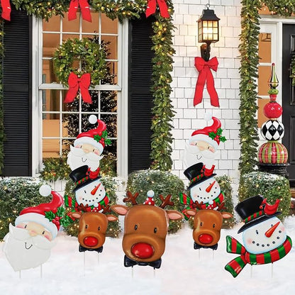 3 Pack Metal Christmas Yard Signs Decor for Multiple Stacked, Christmas Yard Stakes with Santa Claus Snowman Elk Fall Yard Decor for Outside Garden Yard Lawn Porch