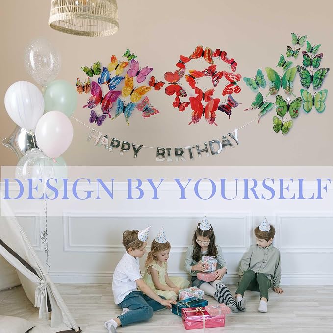 OPSEAM Butterfly Wall Decor 24/48 PCS, 3D Butterflies Stickers for Party Decorations with Magnets (Red, 24)