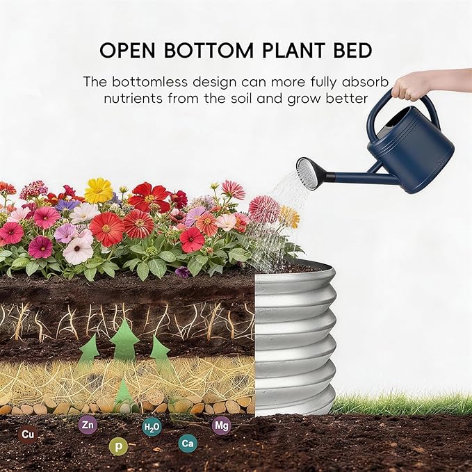 AHEONLAR 3PCS 2x2x2FT Galvanized Raised Garden Bed Kit Round Metal Flower Box Large Planter Raised Beds Outdoor Garden for Planting,Fruit,Herb Silver