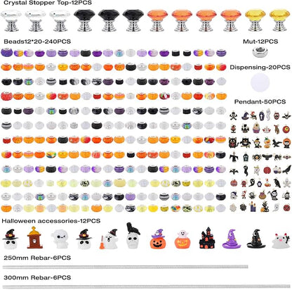 Beaded Garden Stake, DIY Halloween Decorative Garden Stake Kit, Beaded Fairy Wand with 12 in or 10 in Threaded Rod, Crystal Stopper, Large Holes Bead, Pendant,s Outdoor Thanksgiving Decorations kit
