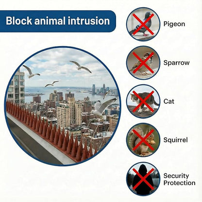 Bird & Animal Deterrent Spikes, 60 Packs Outdoor Plastic Spike Strips for Roof, Ledges, Fence, Walls & Railing, Humane Squirrel, Raccoon & Pigeon Barrier, 60 FT Coverage, Brown
