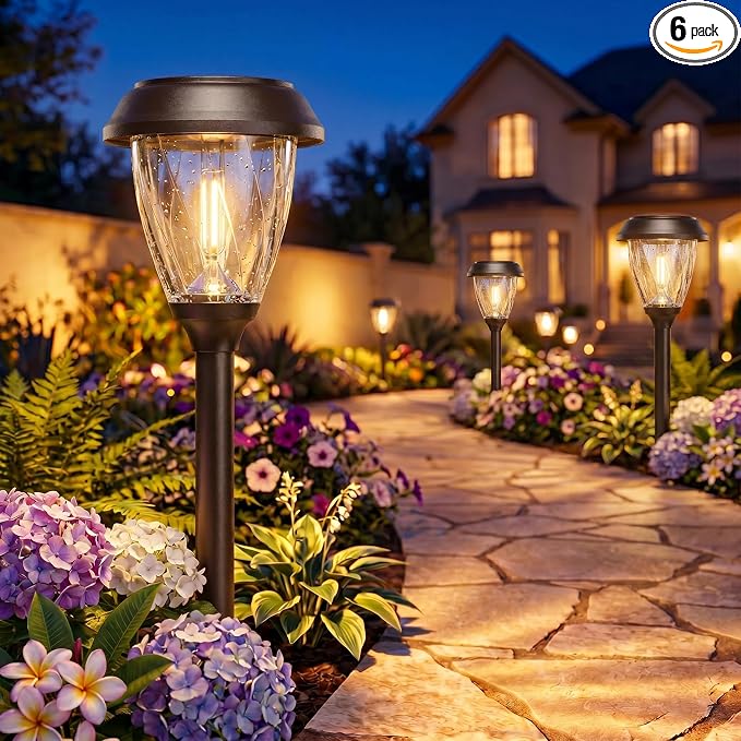 XMCOSY+ Solar Pathway Lights Outdoor, Warm White 10/25LM Glass Solar Lights for Yard & Walkway, Waterproof Landscape Lighting, Auto On/Off Decorative Garden Lights for Patio, Lawn & Driveway