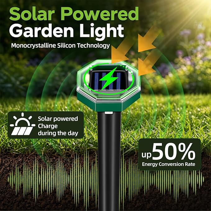 2026 Mole Repellent Solar Powered, Ultrasonic Gopher Vole Repeller for Yard, Mole Stakes Deterrent for Vole Groundhog Chipmunk Snake, Rodent Repeller Outdoor for Lawns Gardens Farms (8 Pack)
