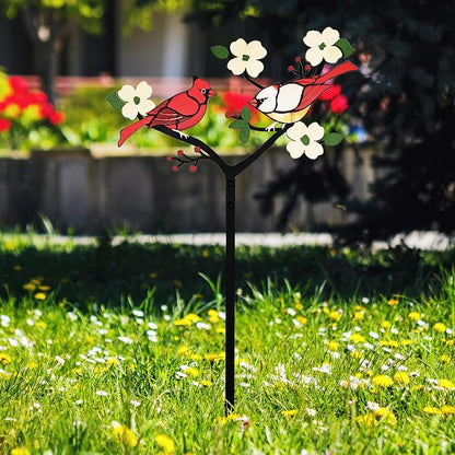 Cardinal Garden Stakes Bird Decor | For Gardens Patios Gravesides 1mm Hardened Steel Rustproof Easy Assembly