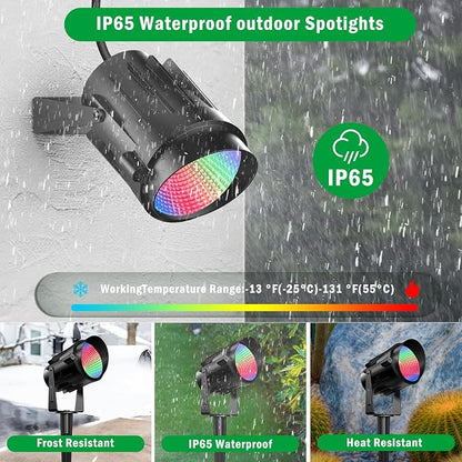 Outdoor Spotlights RGBW Led Lights, 12W Color Changing Landscape Lighting for Garden House Tree, 120V Waterproof Outdoor Spot Lights for Yard with Remote Control (2 Pack)