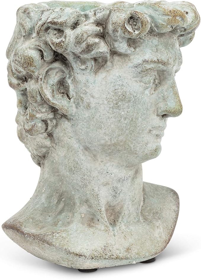 Abbott Collection Extra Small Male Head Planter | Cement, Gray, 6"H