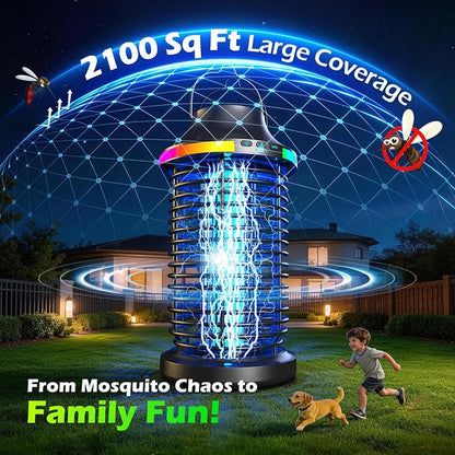 Rechargeable Bug Zapper Outdoor, 4200V Powerful Electric Mosquito Zapper 5-in-1 Portable & Wireless Bug Zapper Outdoor Cordless with 5000mAh Battery, Outdoor Waterproof Fly Zapper for Patio Camping