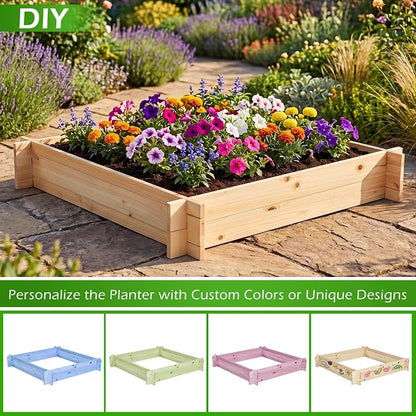 Giantex Wooden Raised Garden Bed, 40" x 40" Square Fir Wood Planter Box with Open-Ended Base for Vegetables Flowers Herbs, Easy Assembly, Elevated Planter for Patio, Backyard, Garden and Balcony