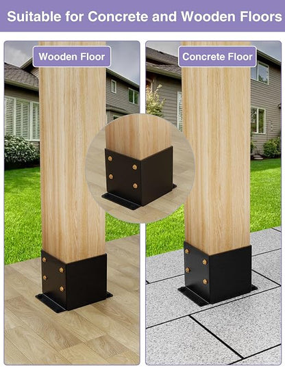 2 PCS Metal 6×6 Post Base, Inner Size 5.6"x5.6" | Heavy Duty Post Bracket, Anti-Corrosive Partition, Powder-Coated, For Pavilion Deck Railing Support